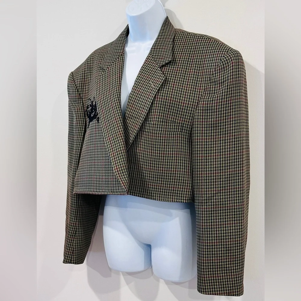 Refashioned Vintage Multicolor Houndstooth Mens Blazer Cropped Oversized OOAK XL